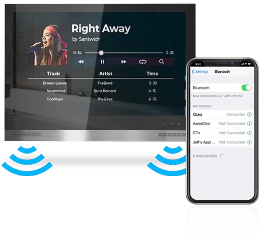 Badezimmer-TV verbindet sich mit WLAN und streamt Ihre Lieblingssendungen.